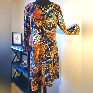 Boho Beauty! MSK Paisley Print Midi Dress - Size L Gorgeous Colors & Flowy Fit!